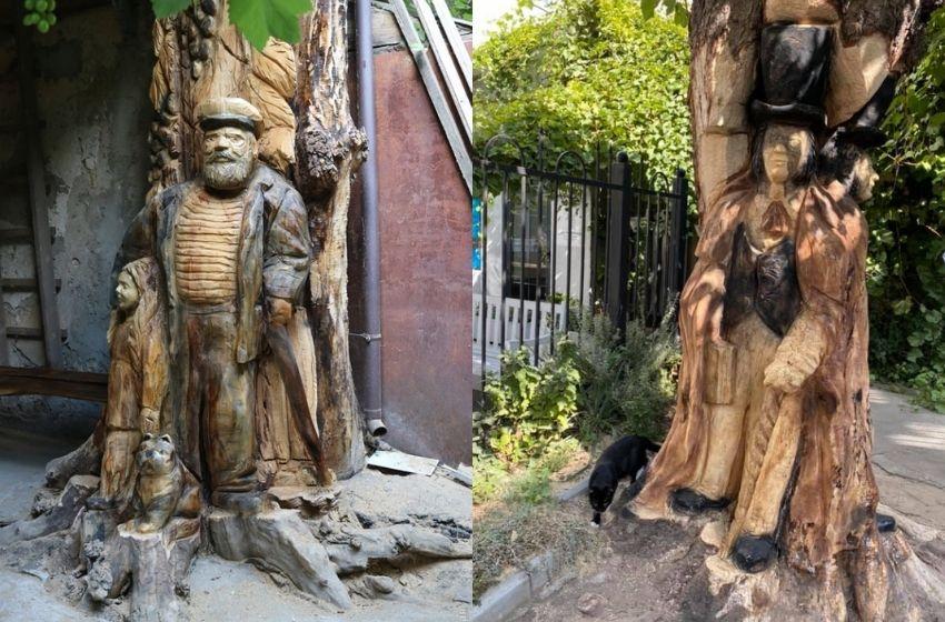 Pushkin carved in a chestnut tree