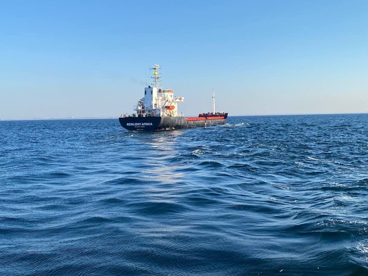 The first ship with grain exited through the temporary corridor