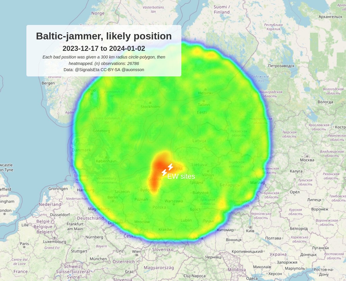 The GPS signal over European countries is deteriorating due to the Russian Radio-Electronic Combat equipment in Kaliningrad