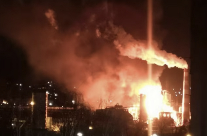 A fuel depot in Russia’s Krasnodar region caught fire after a strike by Ukrainian drones