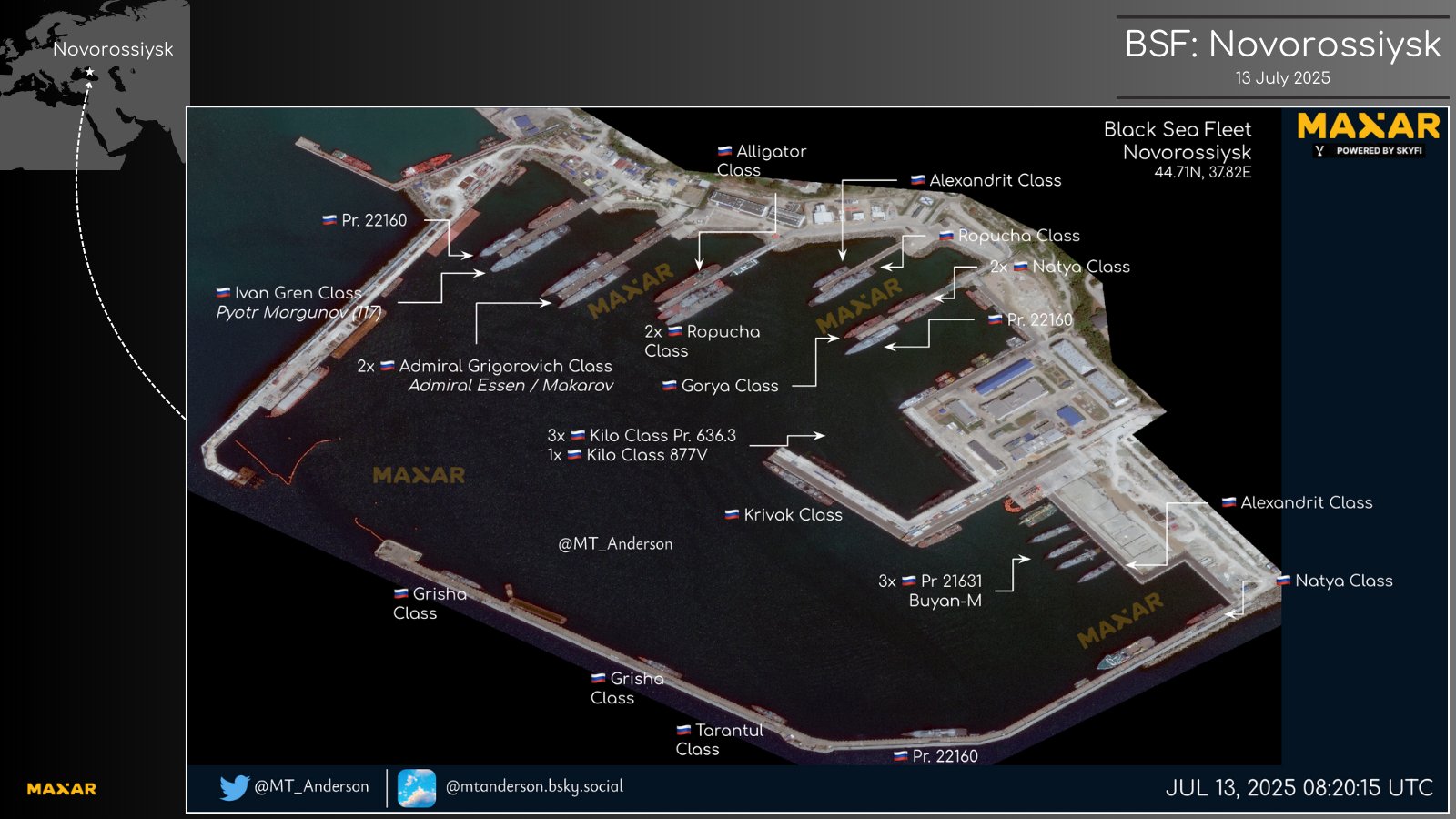 OSINT images show crowded Russian Black Sea fleet base and low operational activity