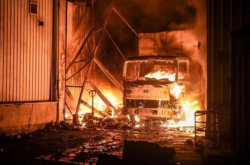 In Odessa, warehouse facilities caught fire as a result of a Russian drone attack