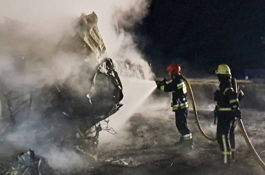 Drone attack sparks fire at truck parking lot in Odessa region, killing two