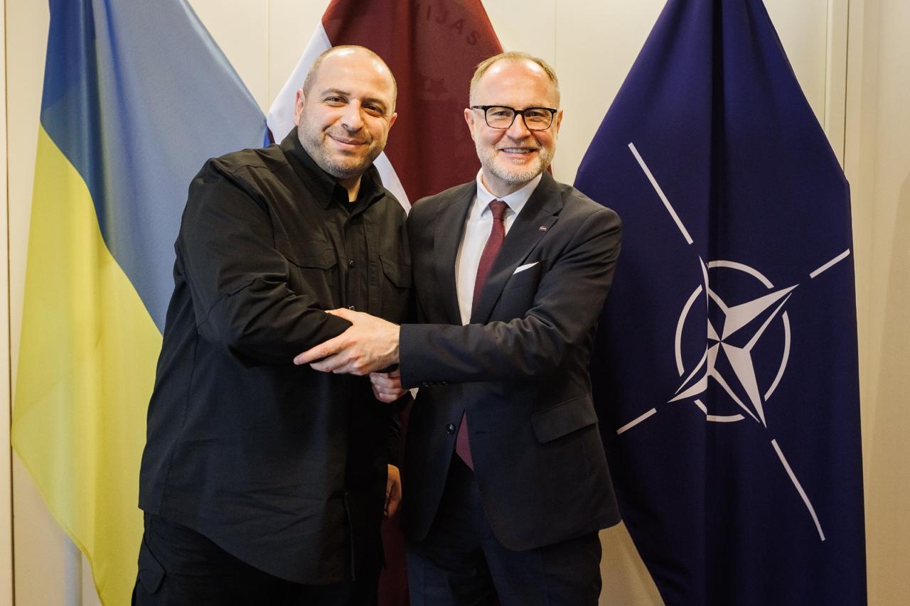 Ukraine’s Defense Minister Rustem Umerov and Latvia’s Defense Minister discuss strengthening drone calition at Ramstein meeting
