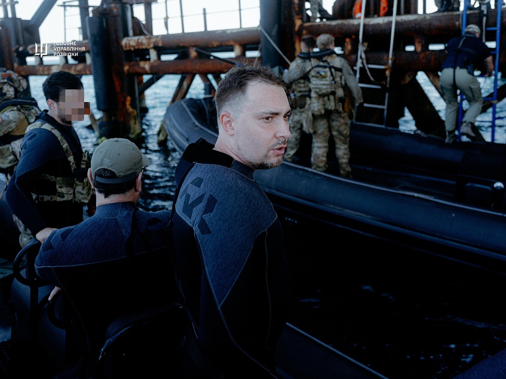 Kyrylo Budanov inspects positions on Snake island and offshore drilling platforms in Black Sea